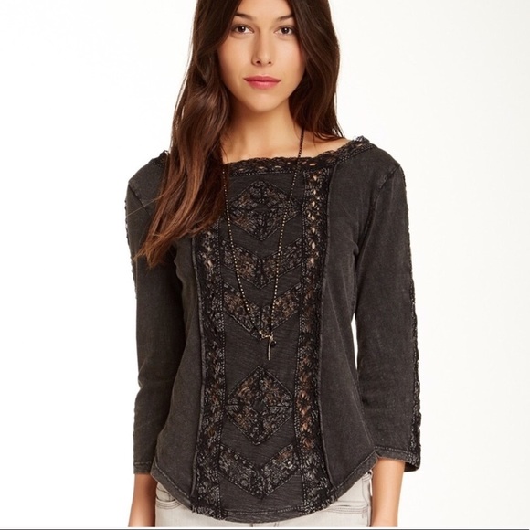 Free People Tops - Free People Distressed Crochet Trim Top